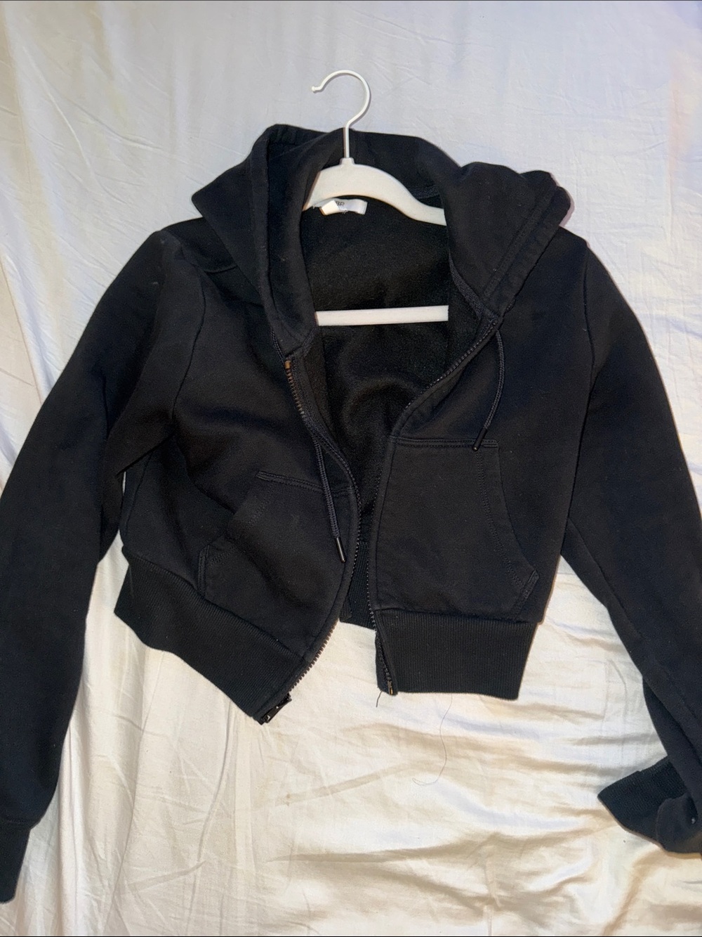 Women's Black Cropped Bomber Hoodie Jacket